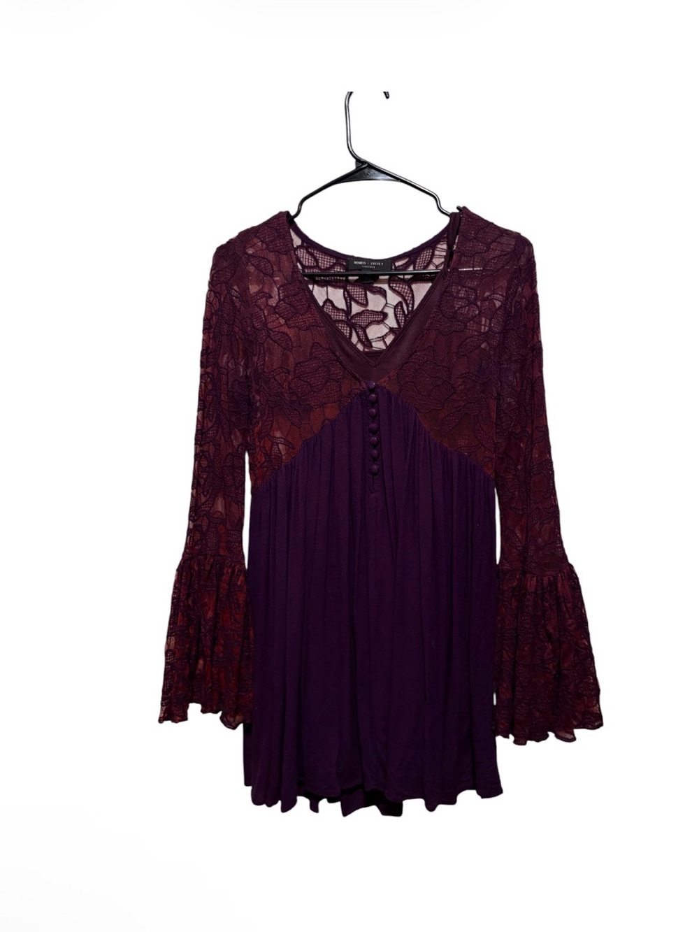Romeo & Juliet Couture Plum Lace Bell-Sleeve Tunic Top